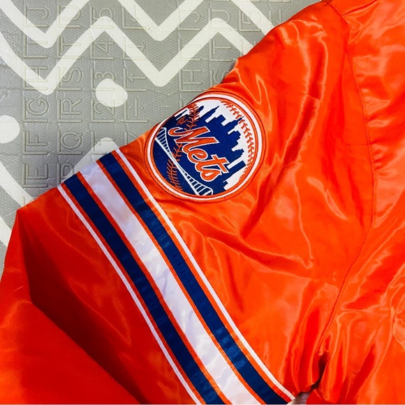 Vintage retro starter New York Mets orange varsity bomber jacket - Picture 4 of 11
